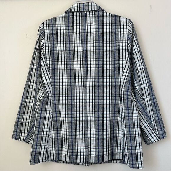 Nine West Long Lined Academia Black Plaid Multicolor Poly Wool Blend Blazer XL - Picture 6 of 14